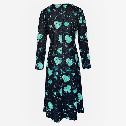Womens Crew-Neck Casual Valentines Day Dress With A Heart And Digital Print