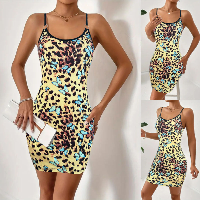 Spring And Summer New Round Neck Sexy Printed Strapless Dress