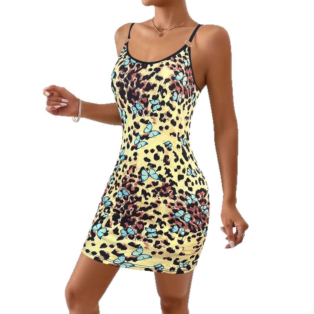 Spring And Summer New Round Neck Sexy Printed Strapless Dress